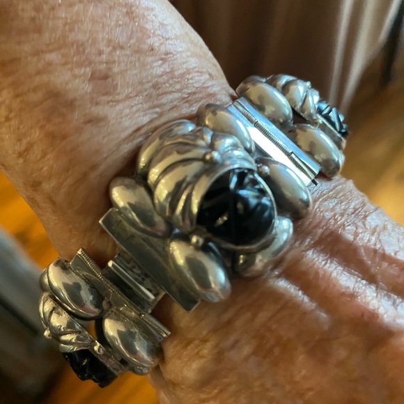 Mexican Silver and Black Onyx bracelet, 7” perfect catch, - Picture 3 of 6